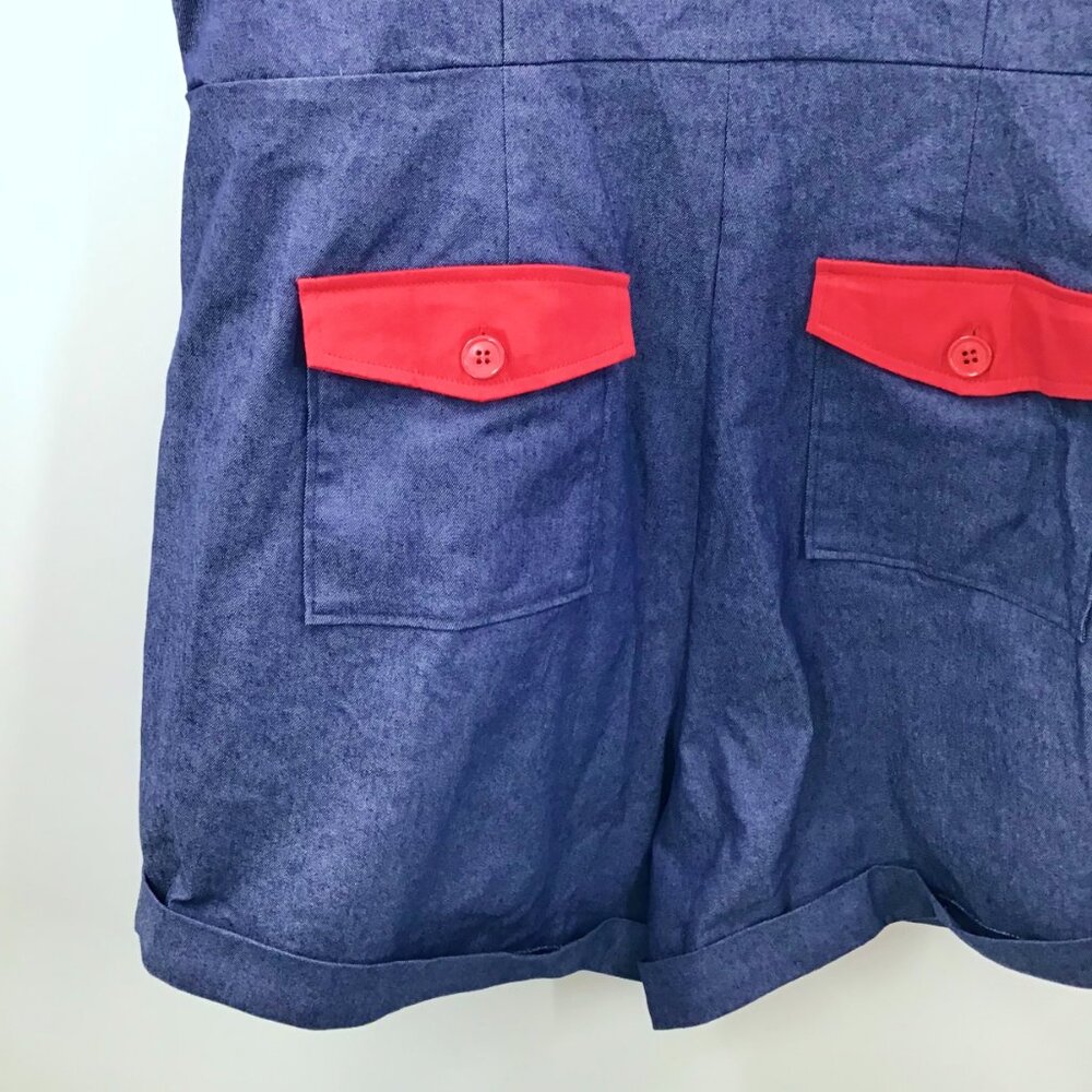 Dopamine Retro Denim Romper Women's 2X Rainbow LGBTQ+ Pride Red Contrast Cuffs - Picture 10 of 12